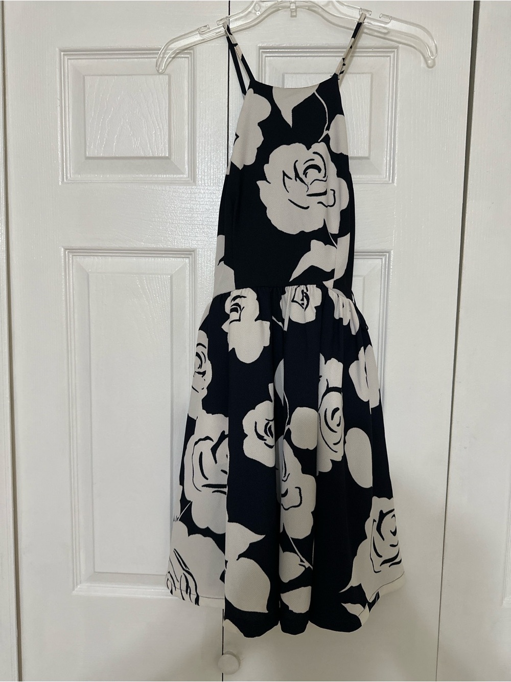 Women’s Black & White Floral Sundress with Spaghetti Straps